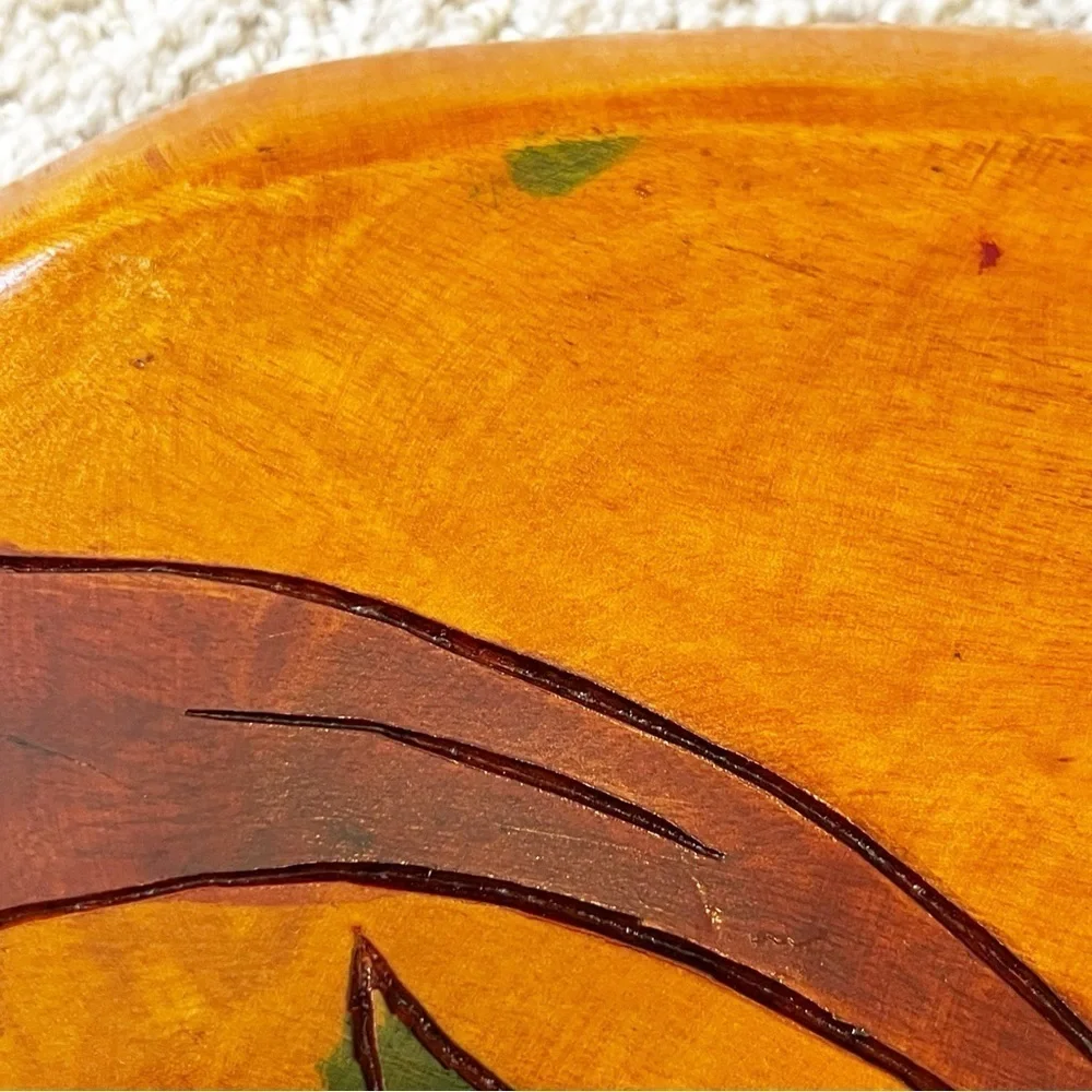 Vintage Mid Century Wooden Serving Tray Platter Boho Exotic Wood Divided Carved